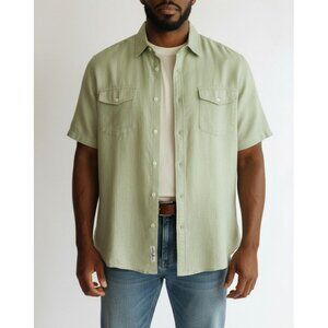 Apt. 9 Mens Light Green Short-Sleeve Button-Up Shirt Size XXL Linen/ Cotton